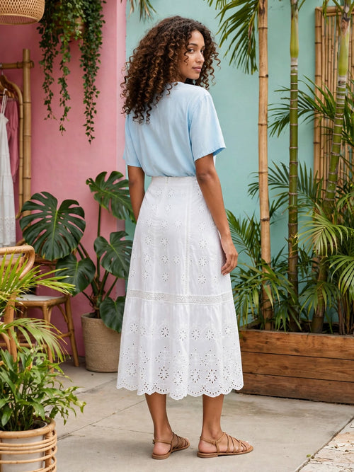 Light Blue Embroidered Boho Blouse - Size 2XL