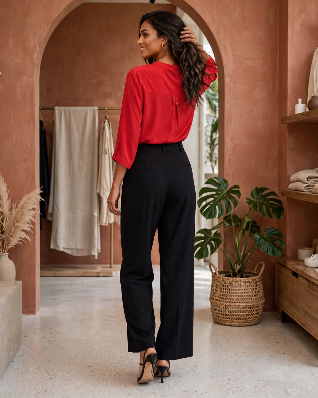 Red Statement V-Neck Blouse - Size 48