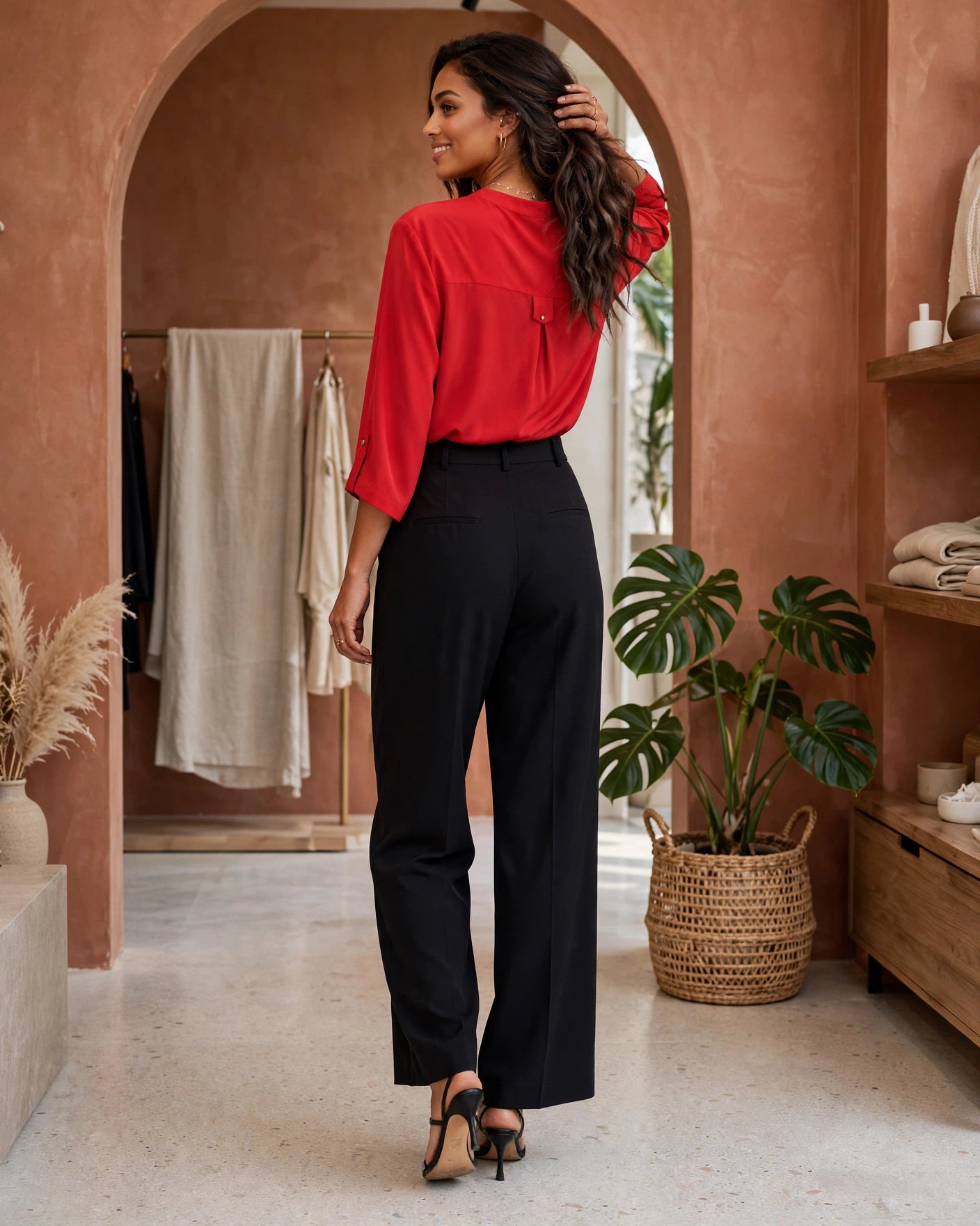 Red Statement V-Neck Blouse - Size 48