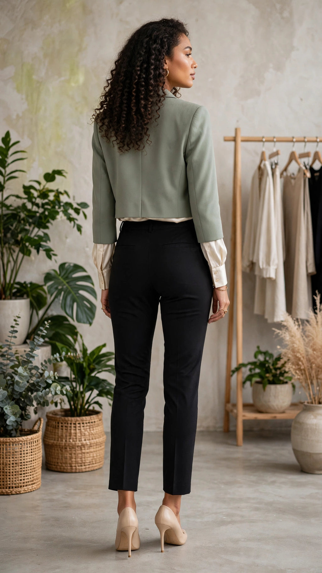 Donatella High-waisted Tailored Black Trousers - Size 46