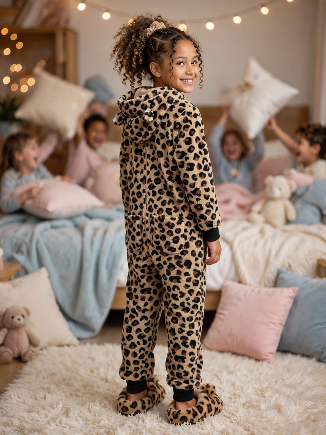 Leopard Print Cozy Hooded Fleece Onesie - Size 9 to 10 Years