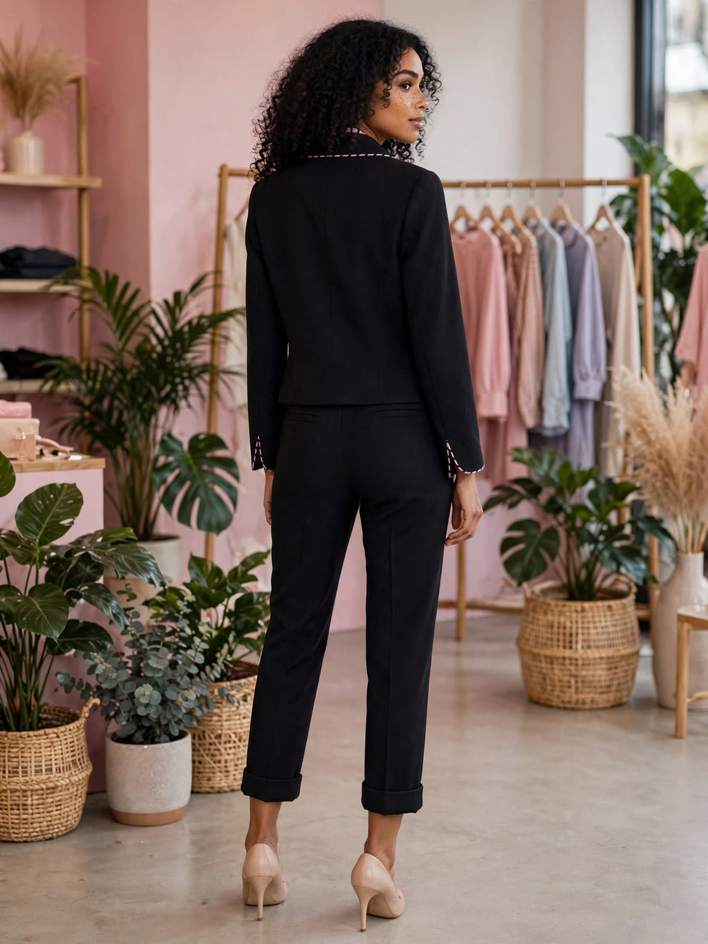 World Wide Wear Black Suit with Pink Stitching - Size 32