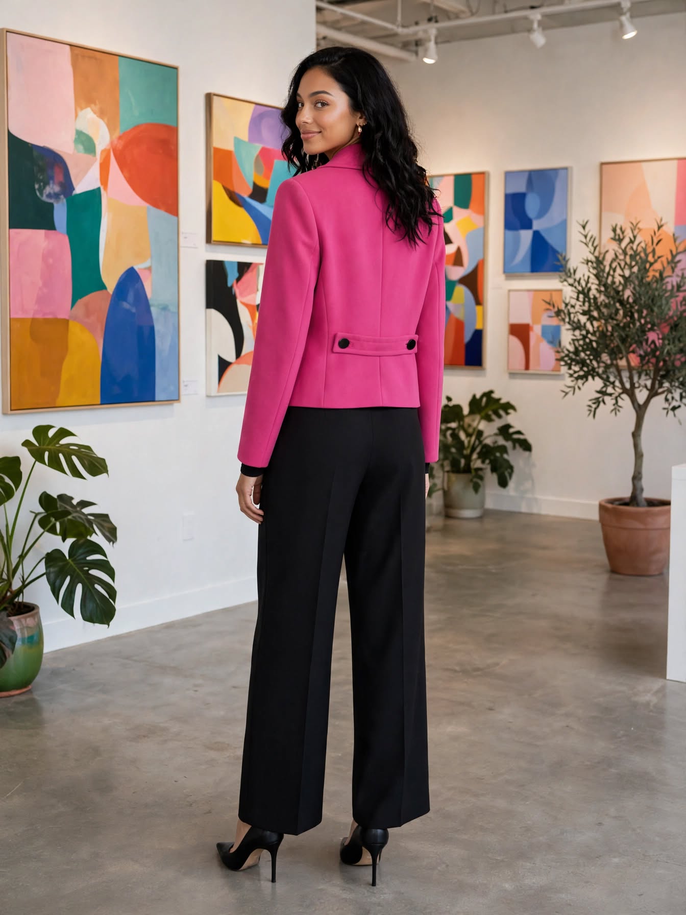 Queenspark Fuchsia Pink Cropped Blazer Jacket | Size 32