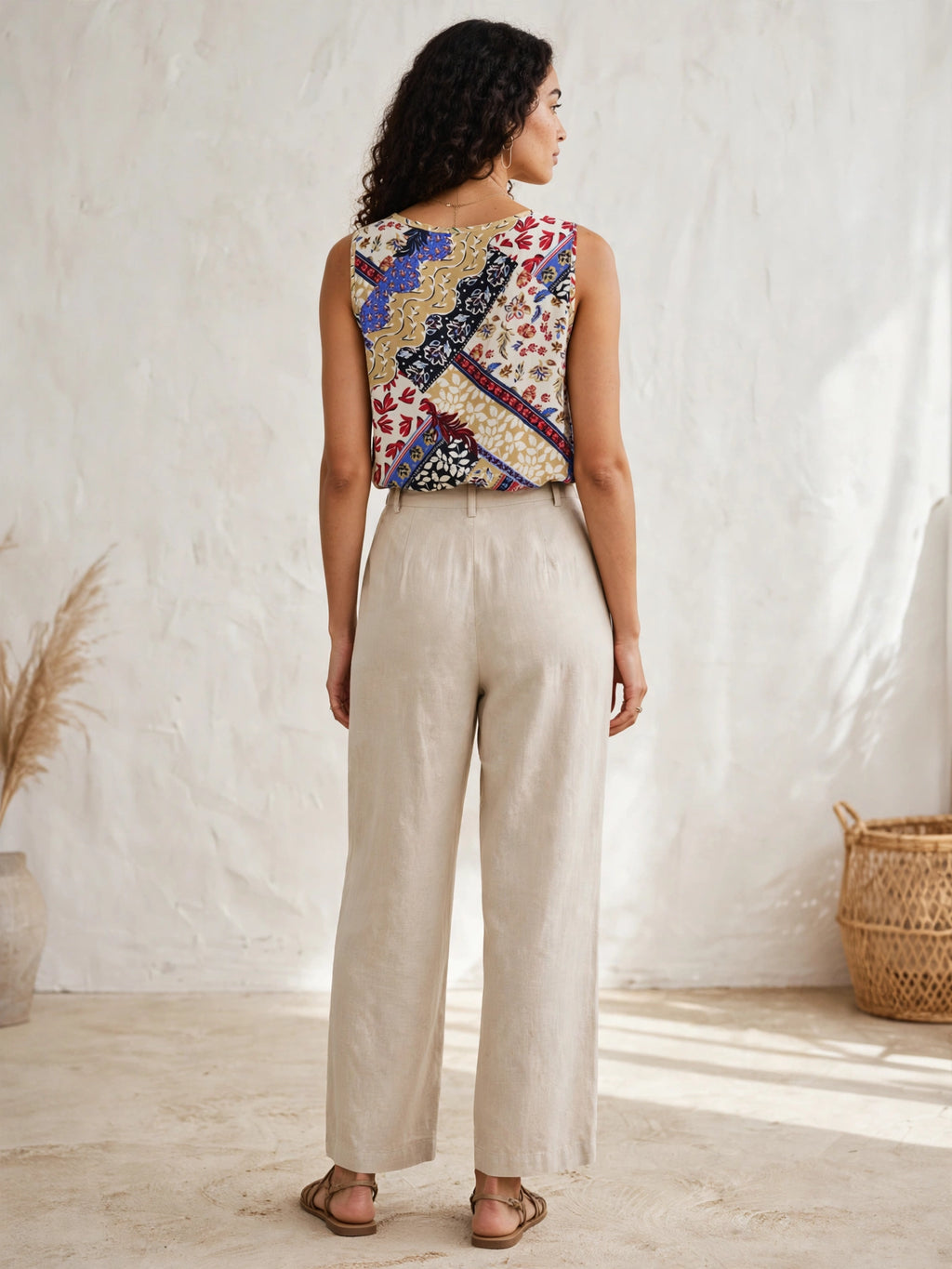 Boho Patchwork Sleeveless Blouse - Size 3XL