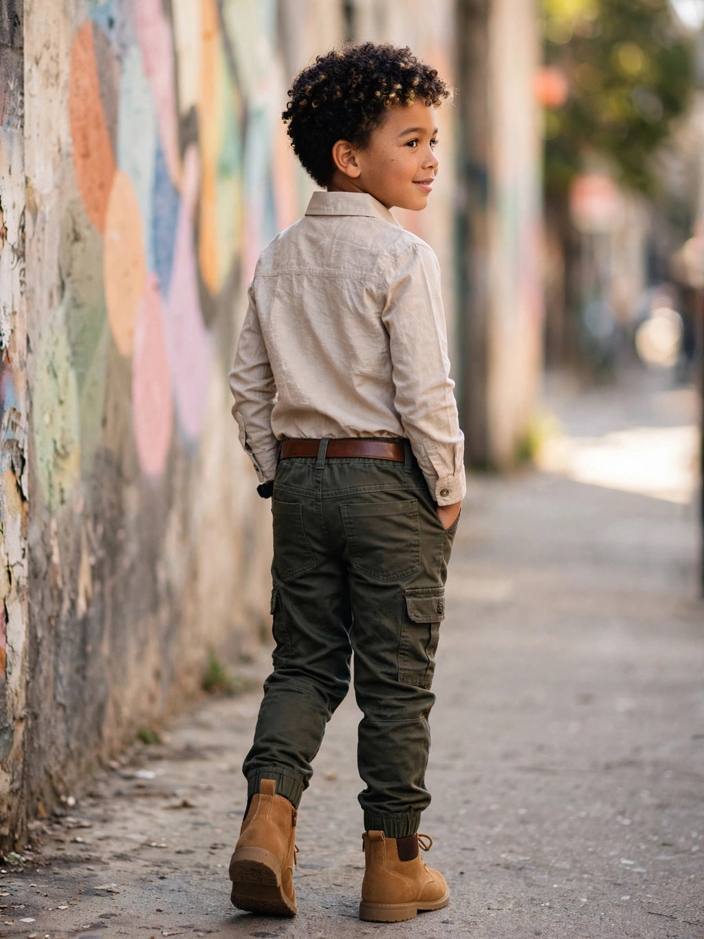 Boys Beige 100% Cotton Long Sleeve Button-Up Shirt | Size 5-6 Years
