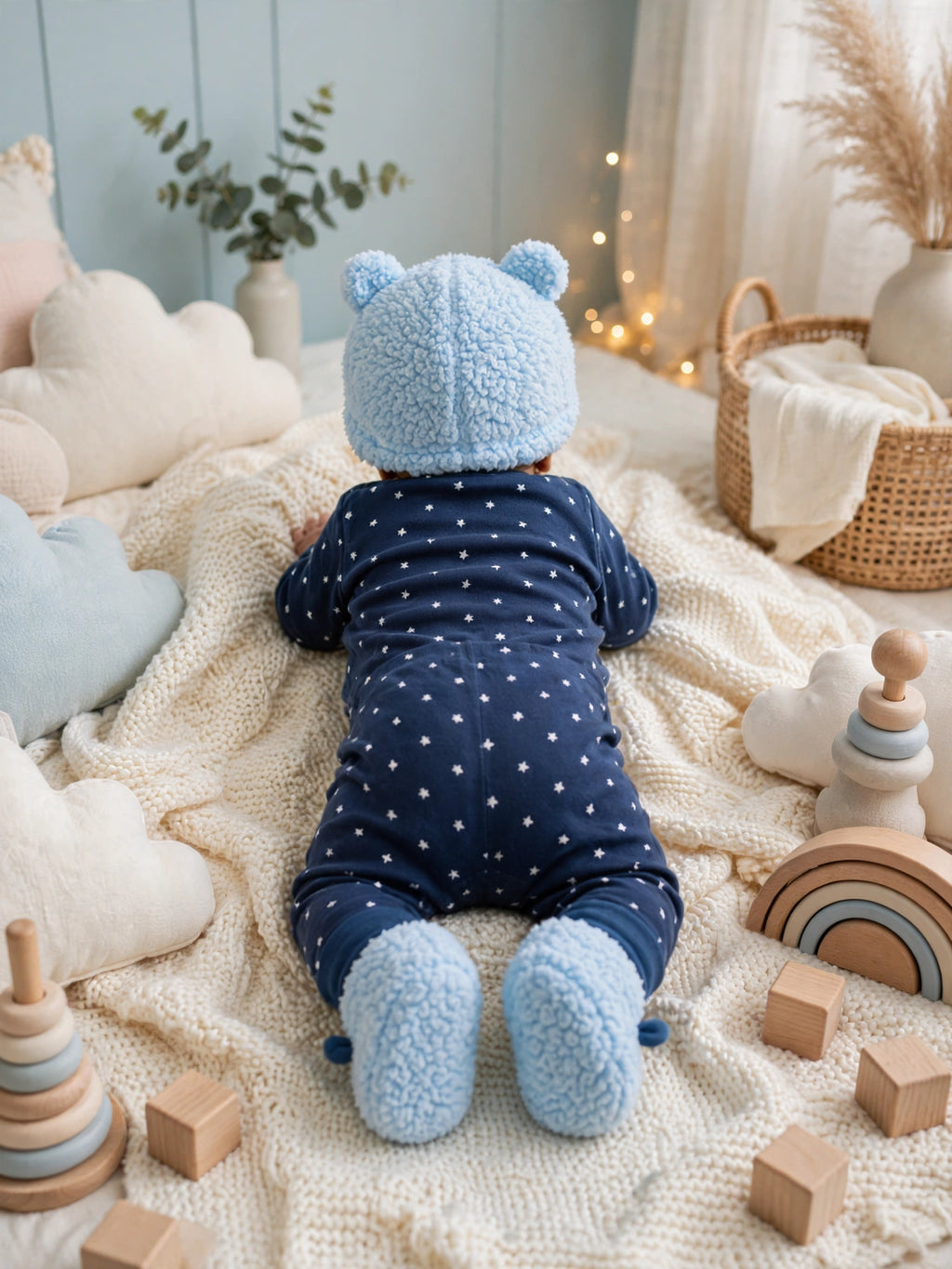 Jollytots Baby Bear Hat & Booties Set - Light Blue - 0 to 6 Months