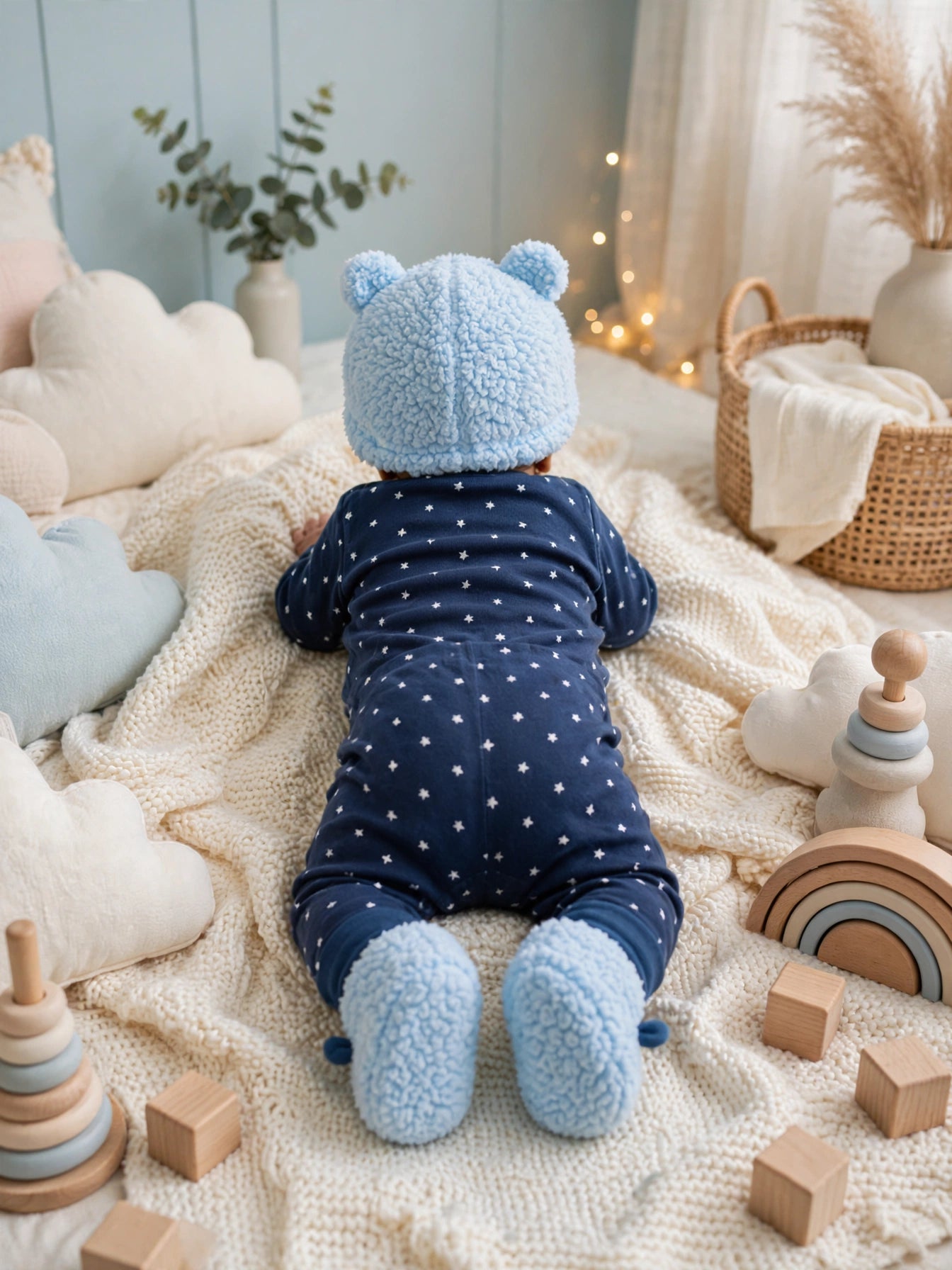 Jollytots Baby Bear Hat & Booties Set - Light Blue - 0 to 6 Months
