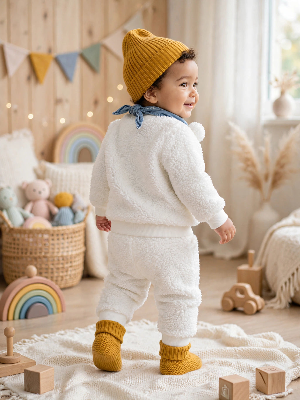 White Polar Bear Sherpa 2-Piece Set - Fluffy Sweater & Jogger Pants | 6-12 Month