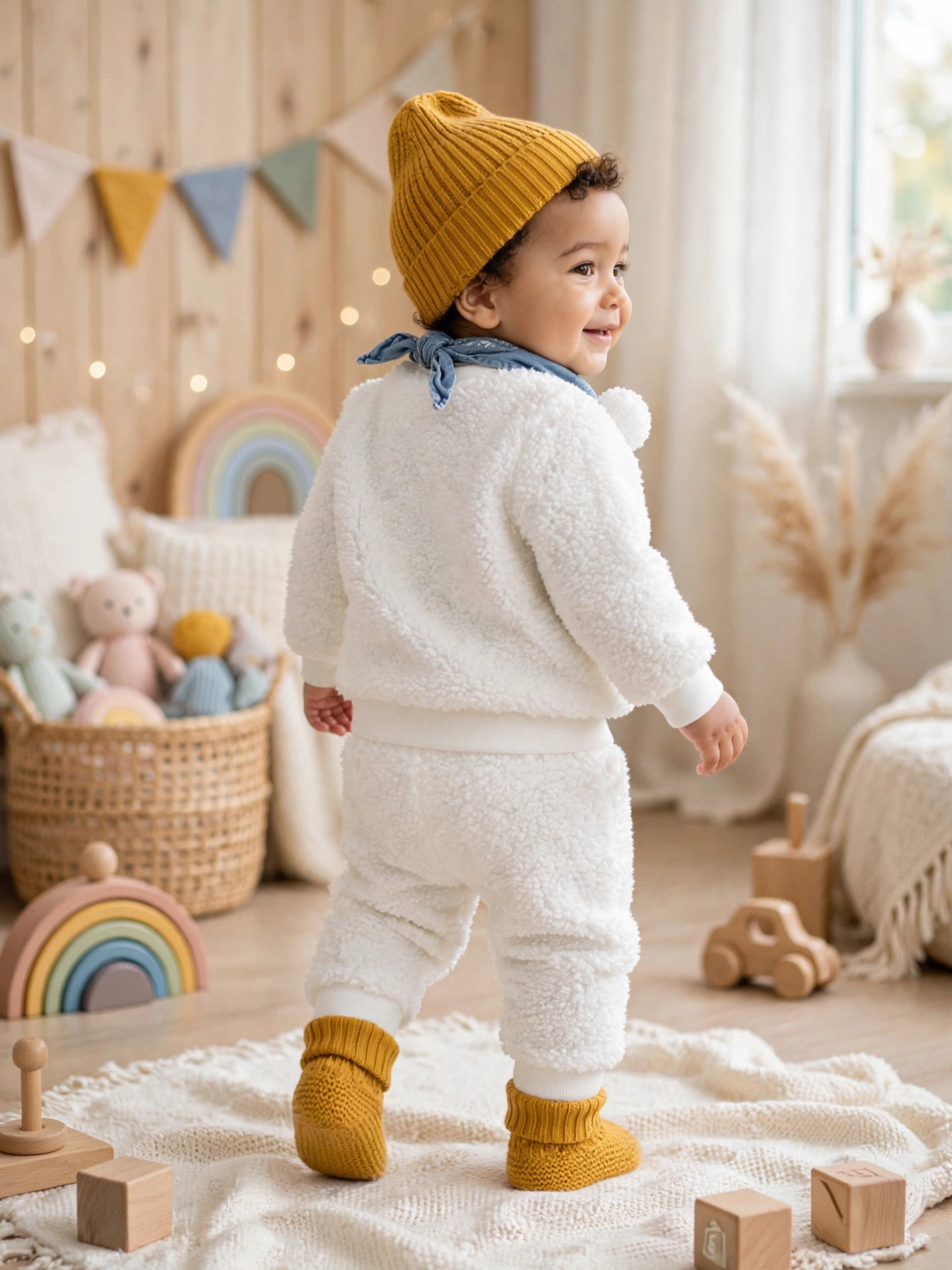 White Polar Bear Sherpa 2-Piece Set - Fluffy Sweater & Jogger Pants | 6-12 Month