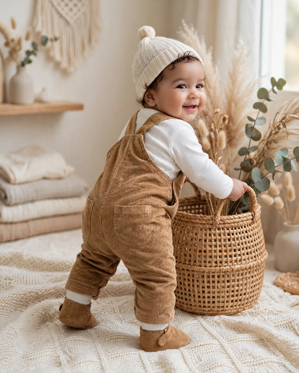 Woolies Babes Camel Corduroy Dungaree Overalls - 0-3 Months