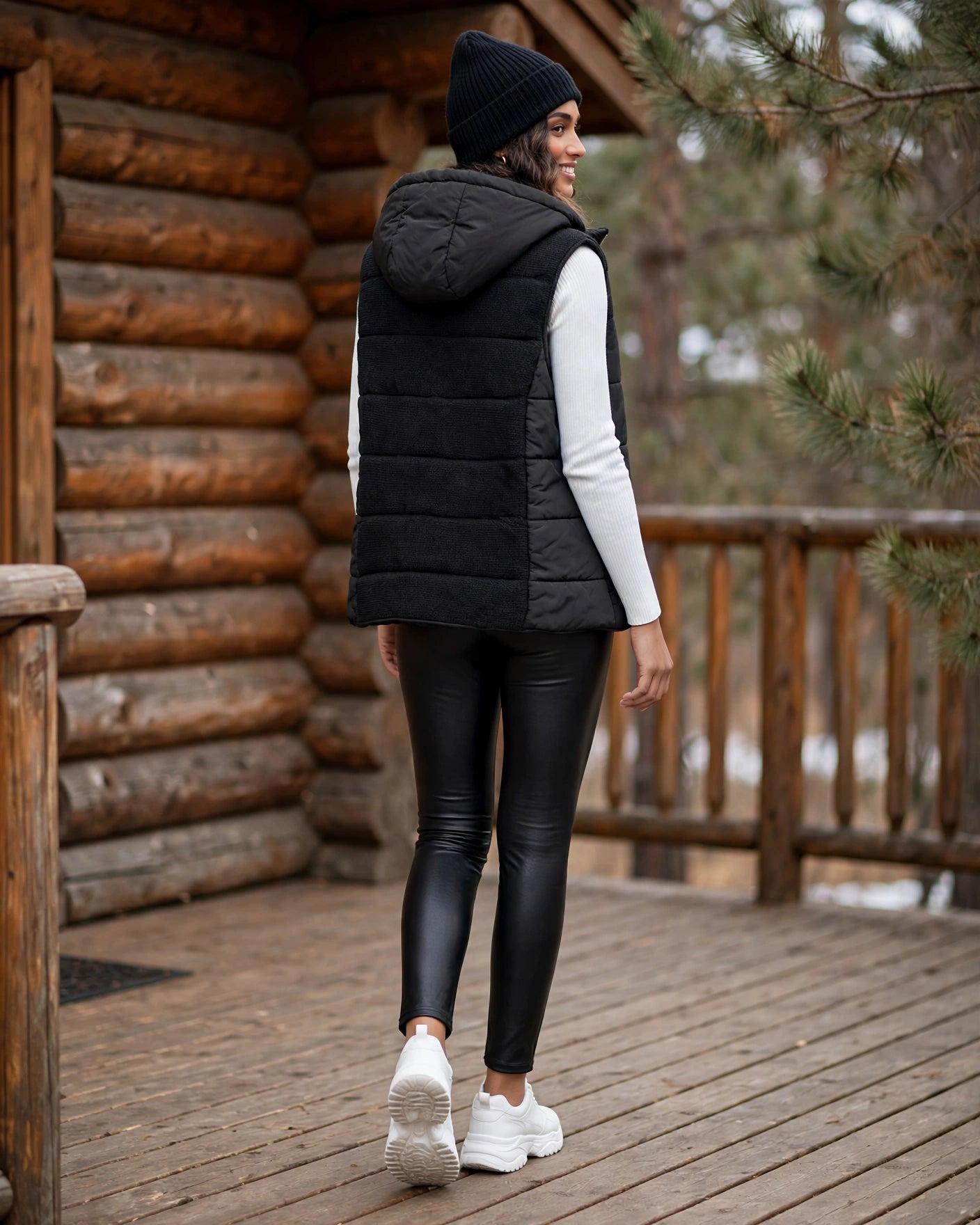Women's Free 2BU Black Sleeveless Puffer Vest with Hood - Size 36
