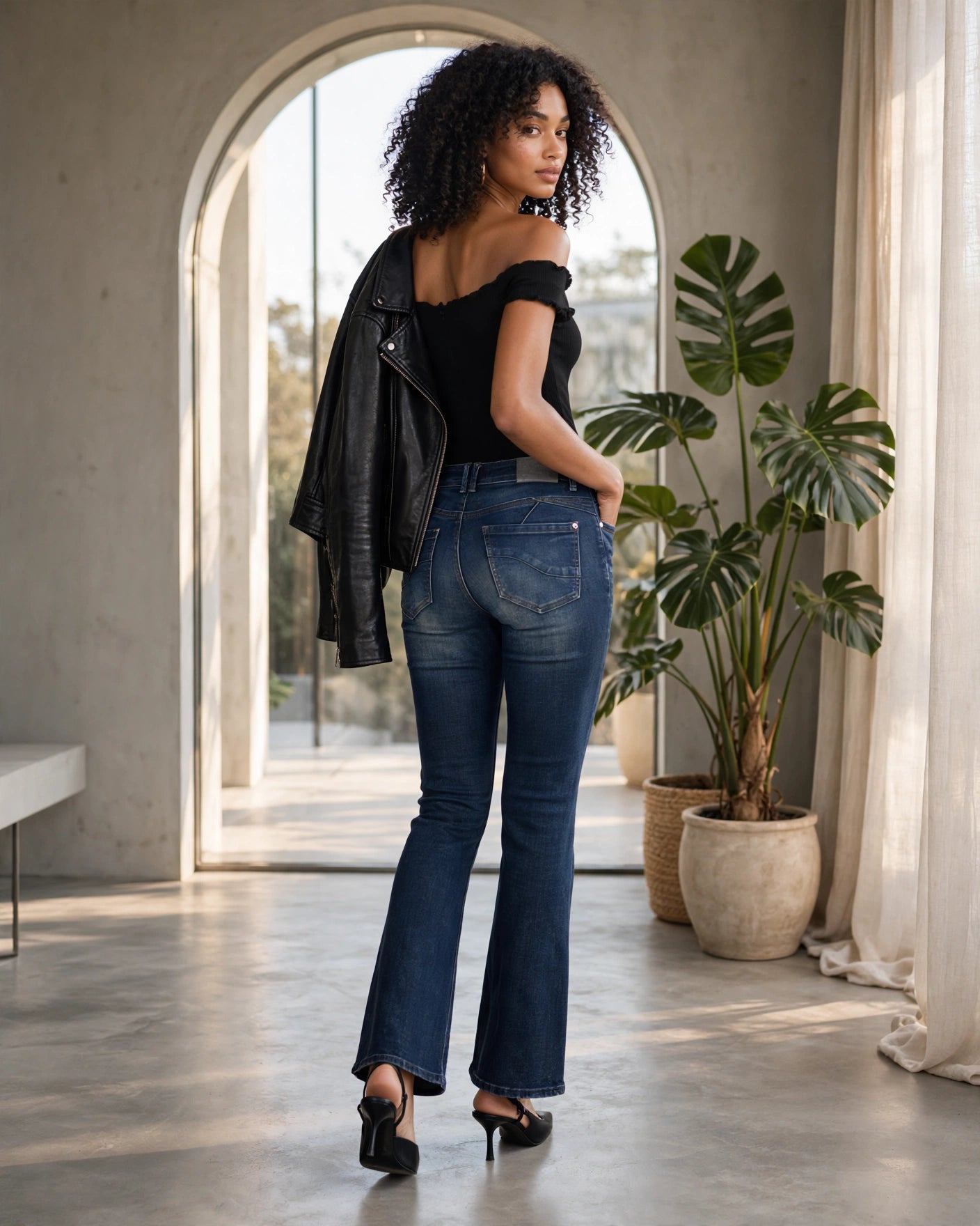Dark Blue High-Waisted Bootcut Jeans - Size 36
