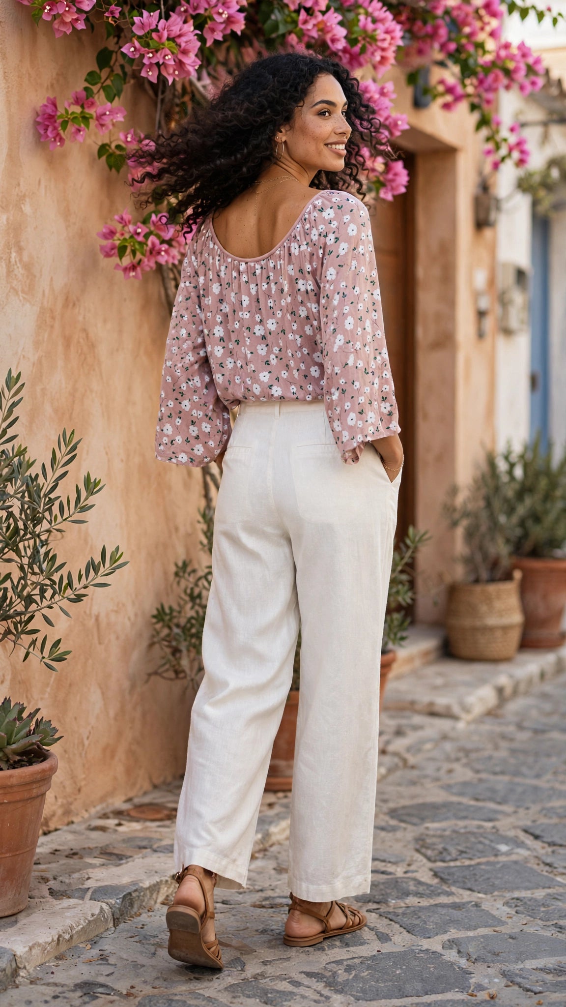 Dusty Pink Floral Boho Blouse - Size 4XL