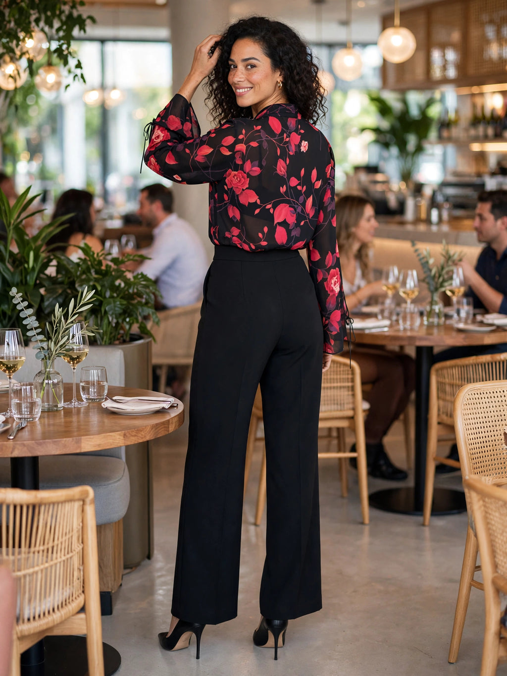 Topics Black & Red Floral Sheer Blouse - Size 42
