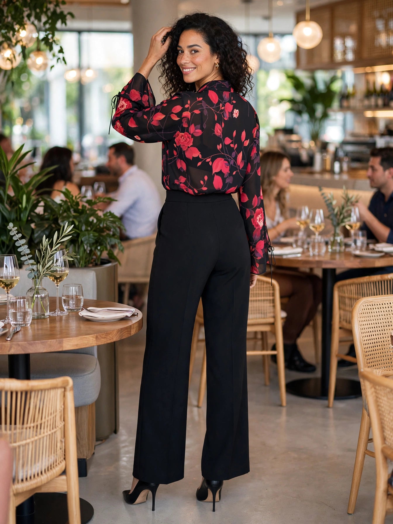Topics Black & Red Floral Sheer Blouse - Size 42