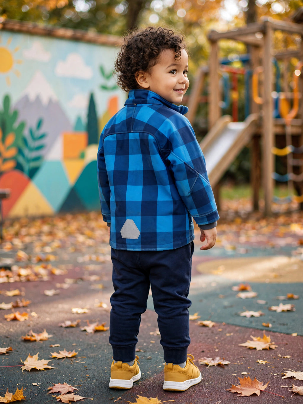 Kids H&M Blue  Buffalo Check Softshell Adventure Jacket - Size 2-3 Years