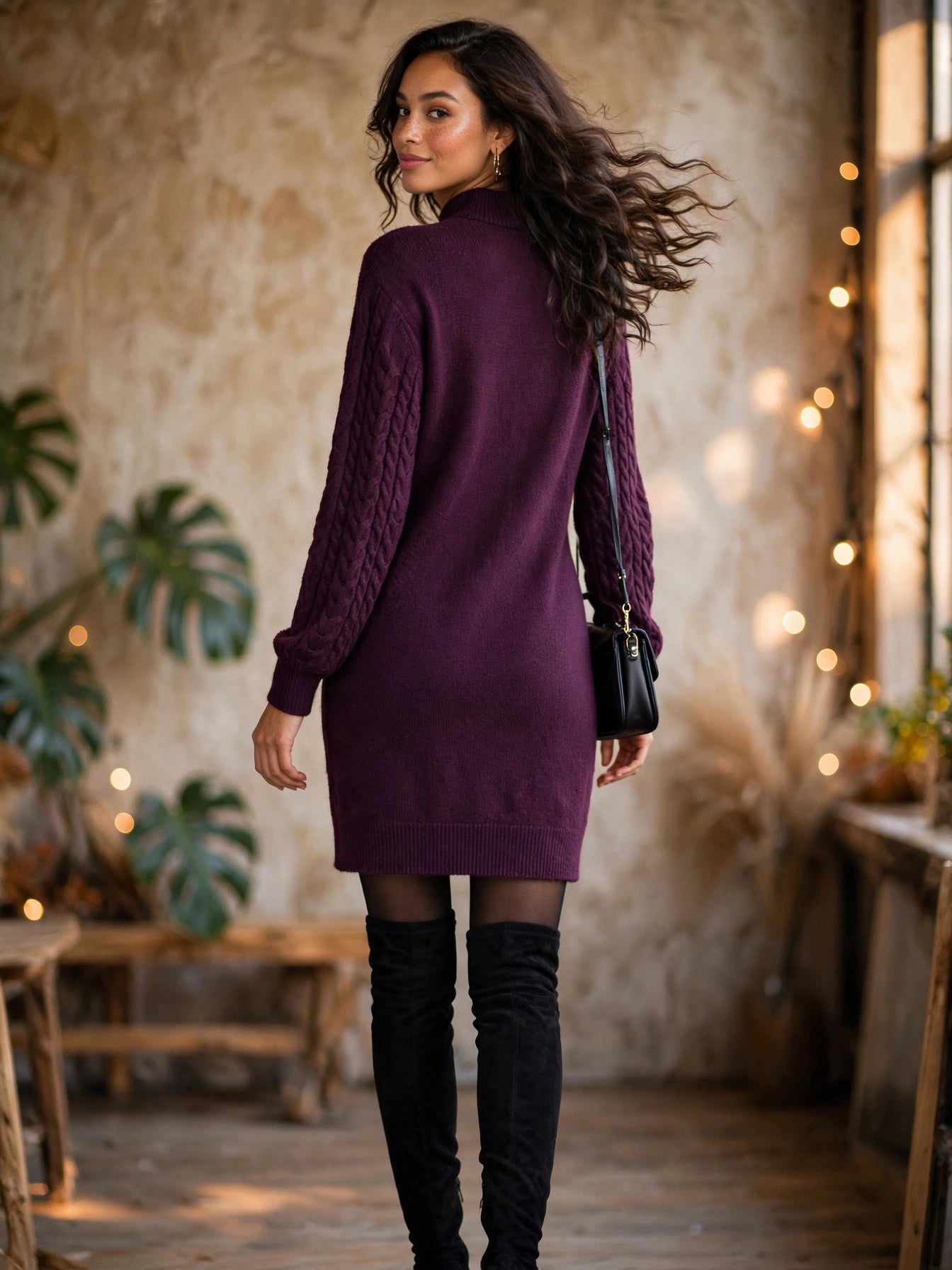 Women's Plum Tango Cable Knit Sweater Dress - Size XL