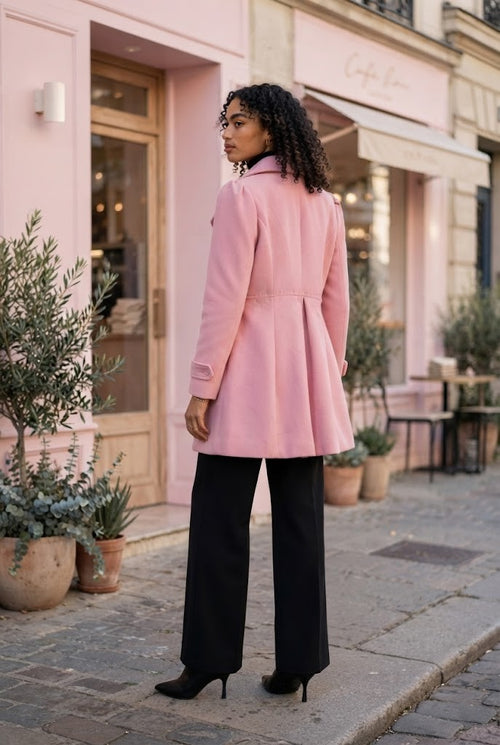 Massumi Dusty Pink Double-Breasted Peplum Coat - Size 40