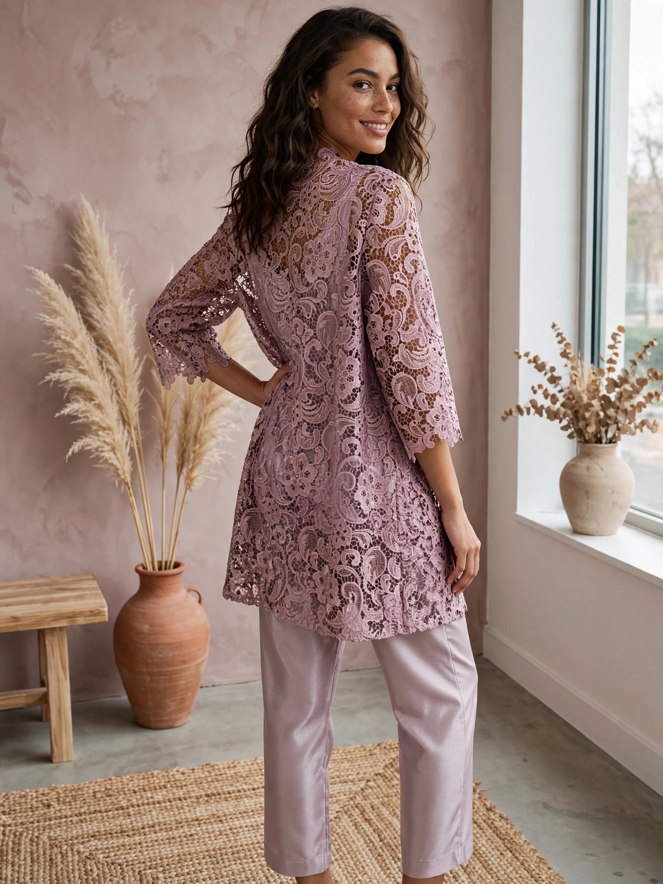 Three Piece Dusty Mauve Lace Kimono Mother of the Bride Suite - Size XL