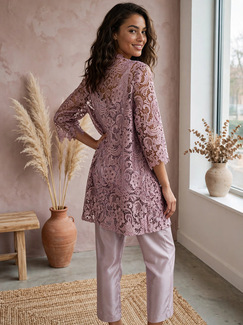Three Piece Dusty Mauve Lace Kimono Mother of the Bride Suite - Size XL