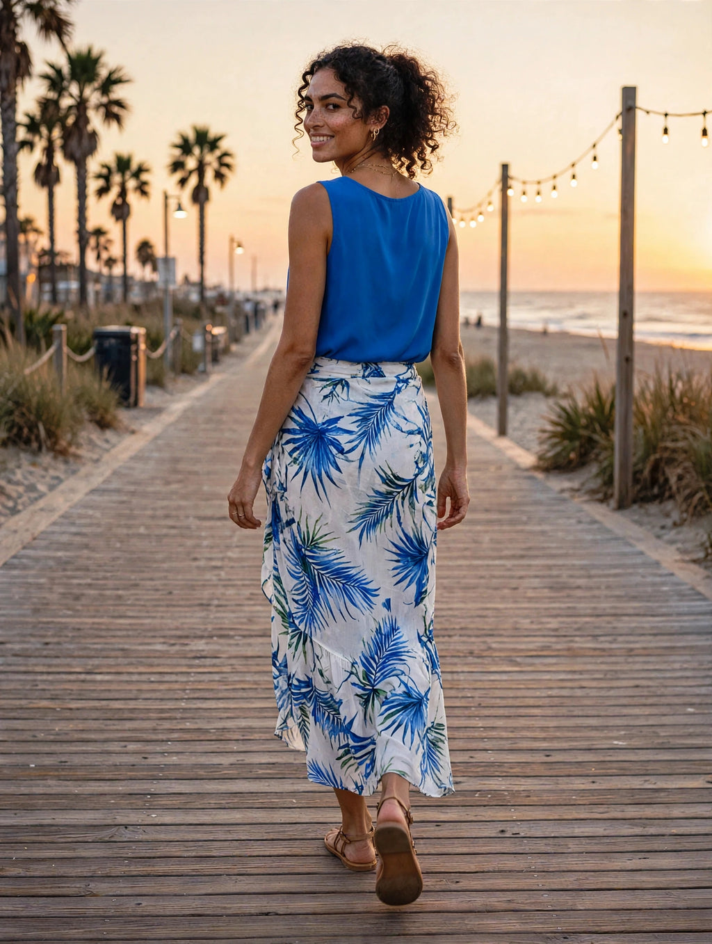 Cobalt Blue Sleeveless Double-Layer Blouse - Size 36