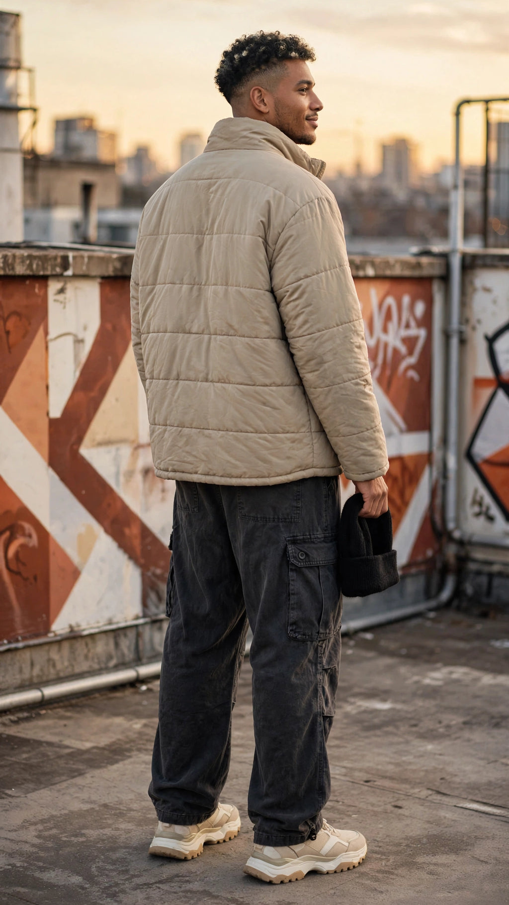 Men's US Basic Beige Puffer Jacket - Size 5XL