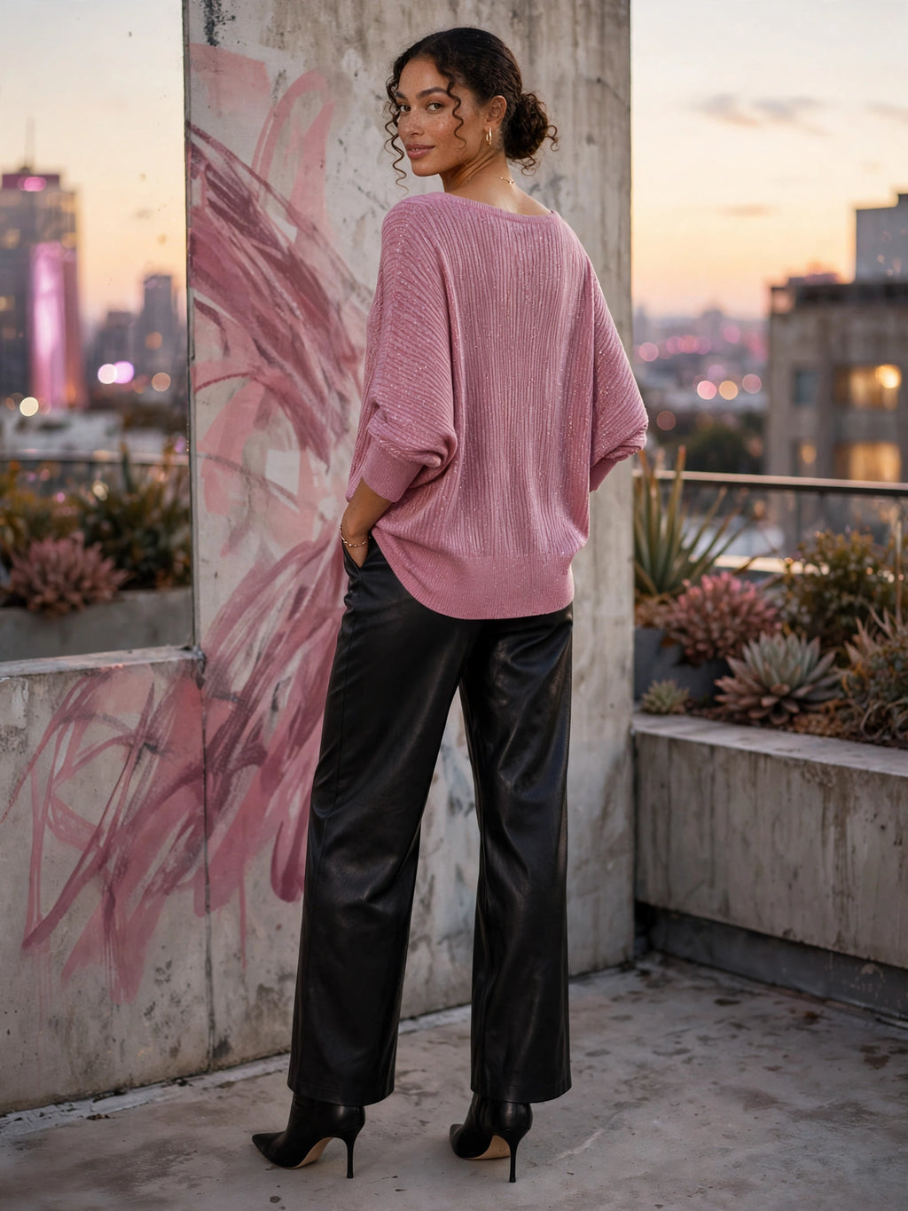 Ladies Dusty Mauve Pink Shimmer Sweater - Size Medium