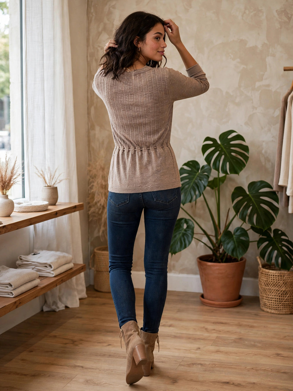 Ladies Truworths TRS Taupe Ribbed Wrap Cardigan - Size Small