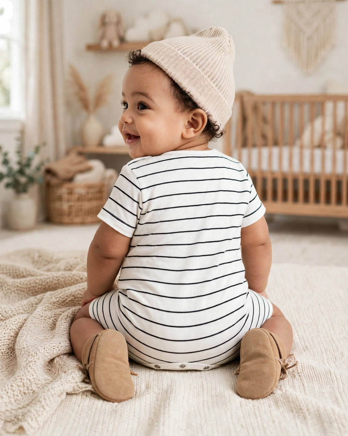 Woolworths Baby "Mama & Papa's Bestie" Black and White Striped Babygrow - Size 6 to 12 Months