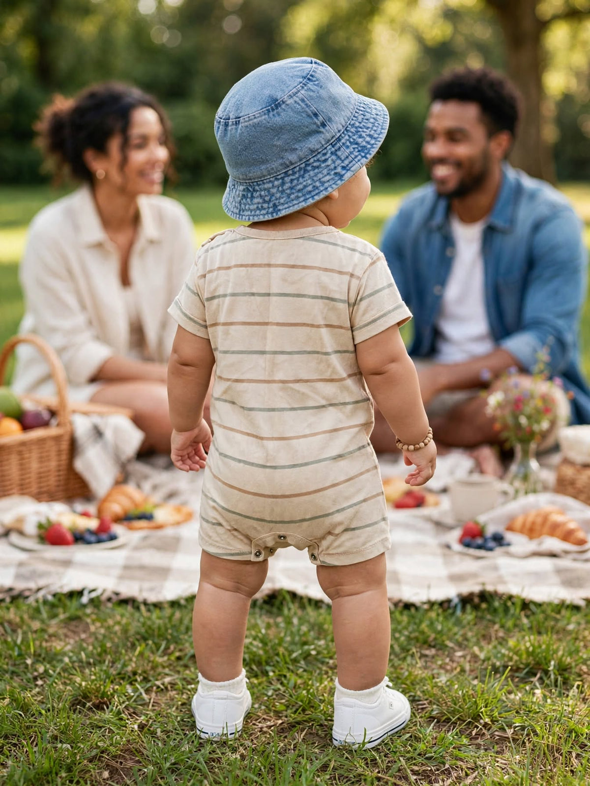 Woolies Baby "Mom's Cute I'm Cute Dad's Lucky" Striped Romper - Size 6 to 12 Months