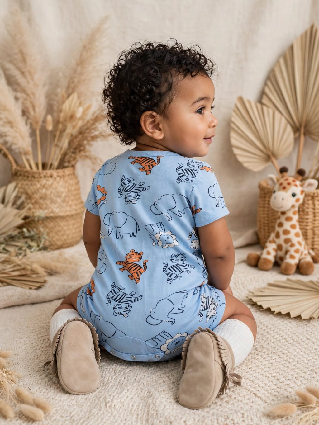 Ackermans Baby Boys Little and Loud Blue Animal Print Babygrow - Size 6 to 12 Months