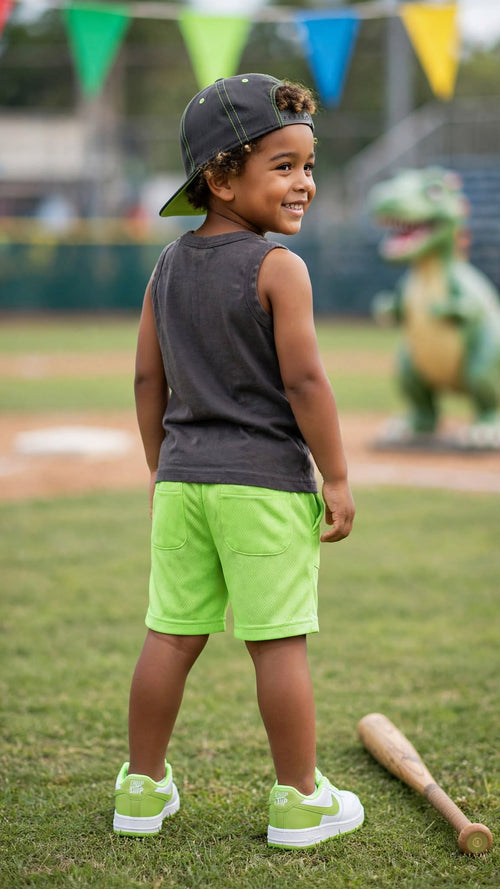 Ackermans Waga Dude Charcoal & Neon Green Velociraptors Tank Top - Size 4 to 5 Years