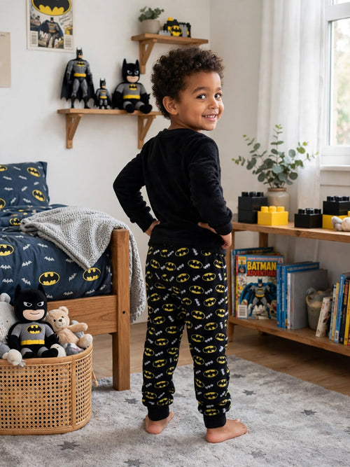 DC Batman Black & Yellow "LOADING" Boys Fleece Pajama Set - Size 4 to 5 Years