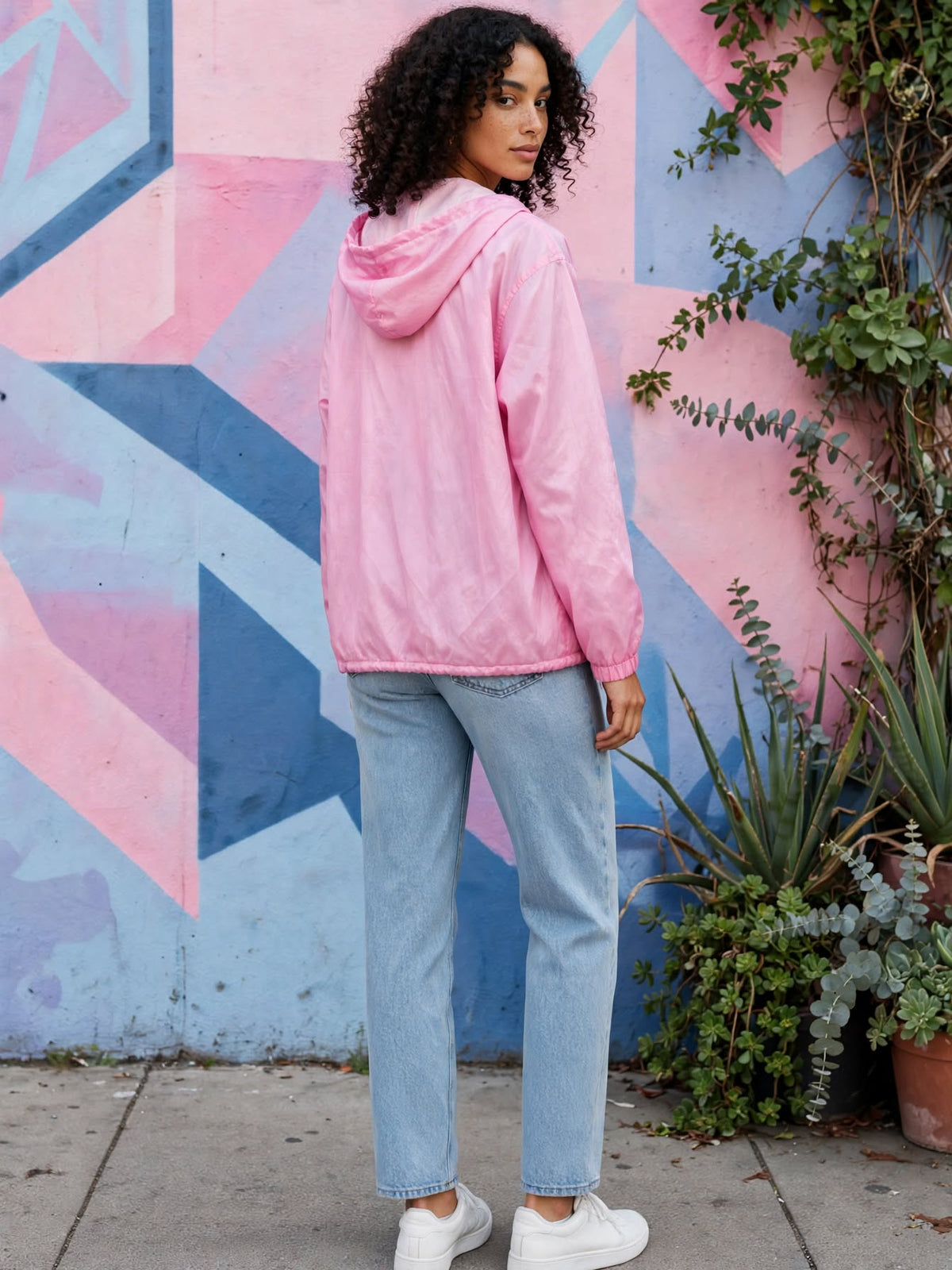 Maoniu Fashion Wear Pink Hooded Windbreaker Jacket - Size XXL