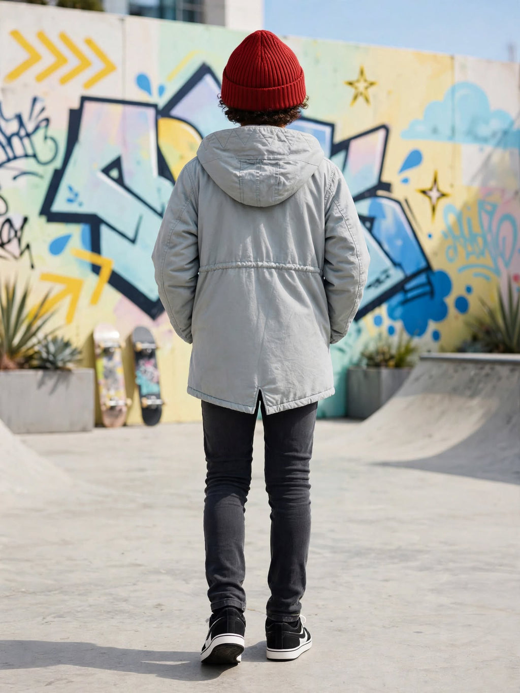 Hey Lads Grey Hooded Parka Jacket with Patches - Size 11-12 Years