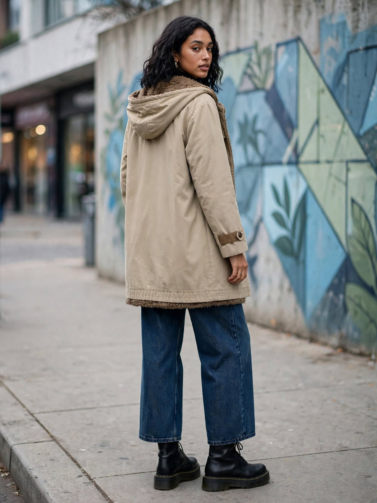 Rhonuline Beige with Teddy Sherpa Borg Lined Hooded Parka Jacket - Size XL
