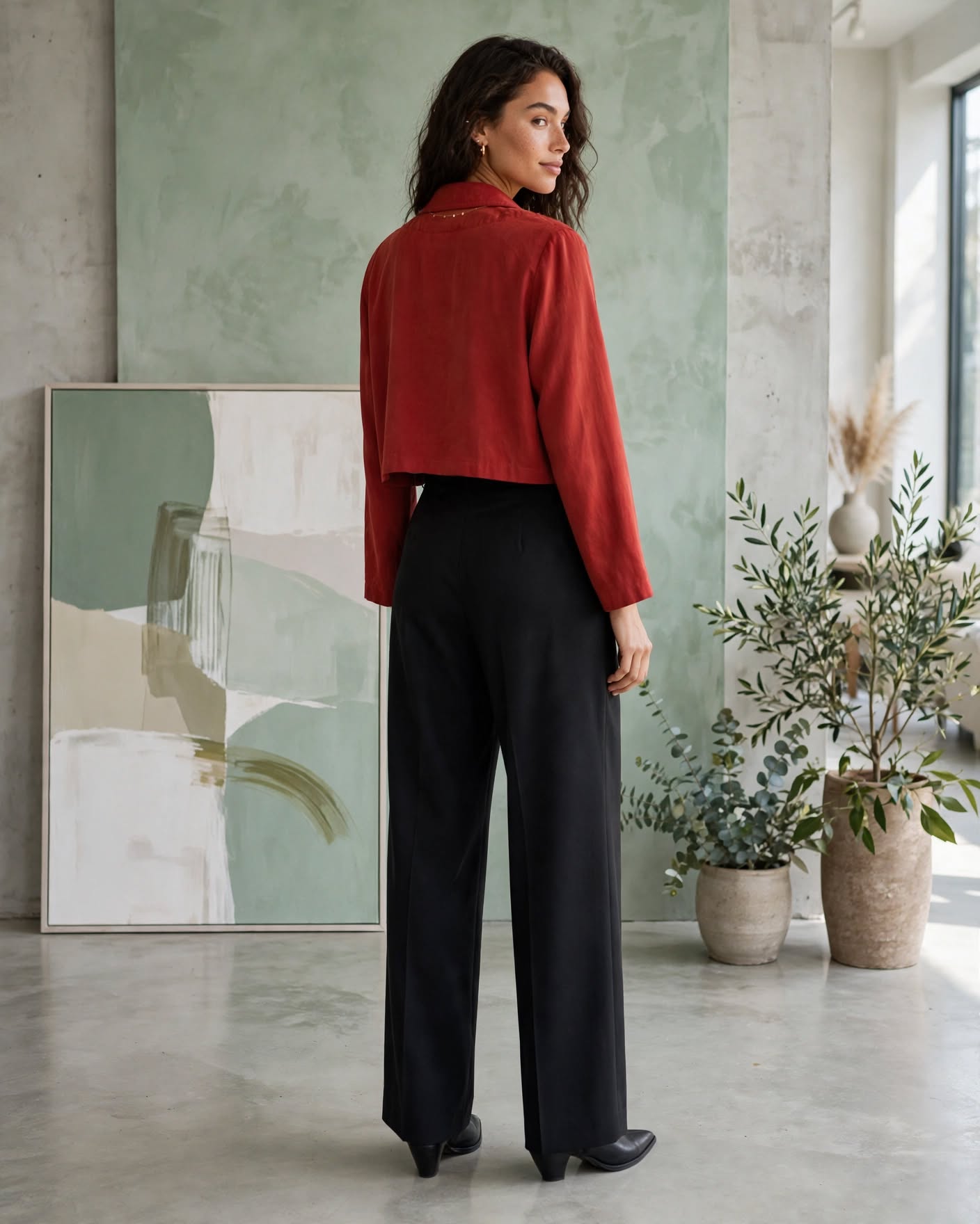 Marc Abbas Femme Rust Red Cropped Blazer Jacket - Size Large