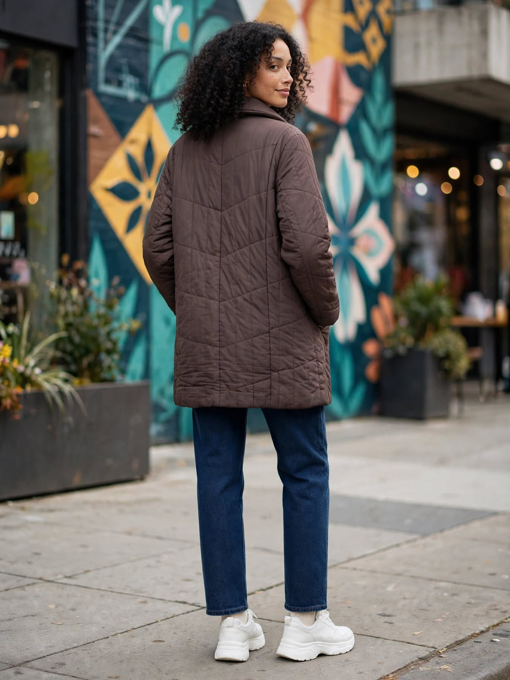 Ulla Popken Brown Quilted Mid-Length Jacket - Size 2XL