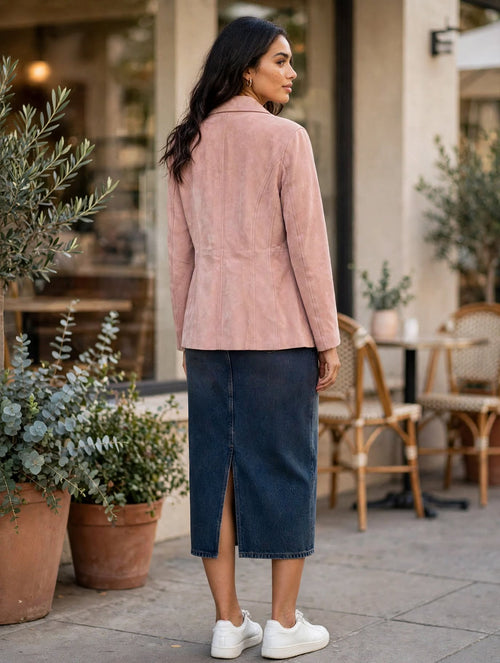 Cherokee Blush Pink Suede Blazer Jacket - Size Medium