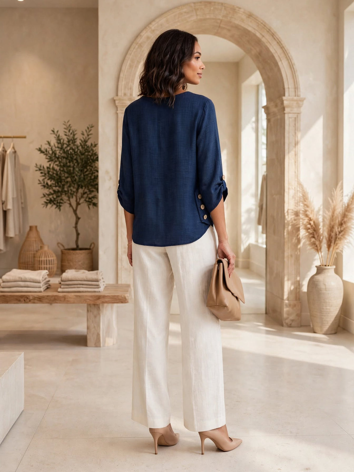 Milady's Navy Linen Blouse - Size 16/40