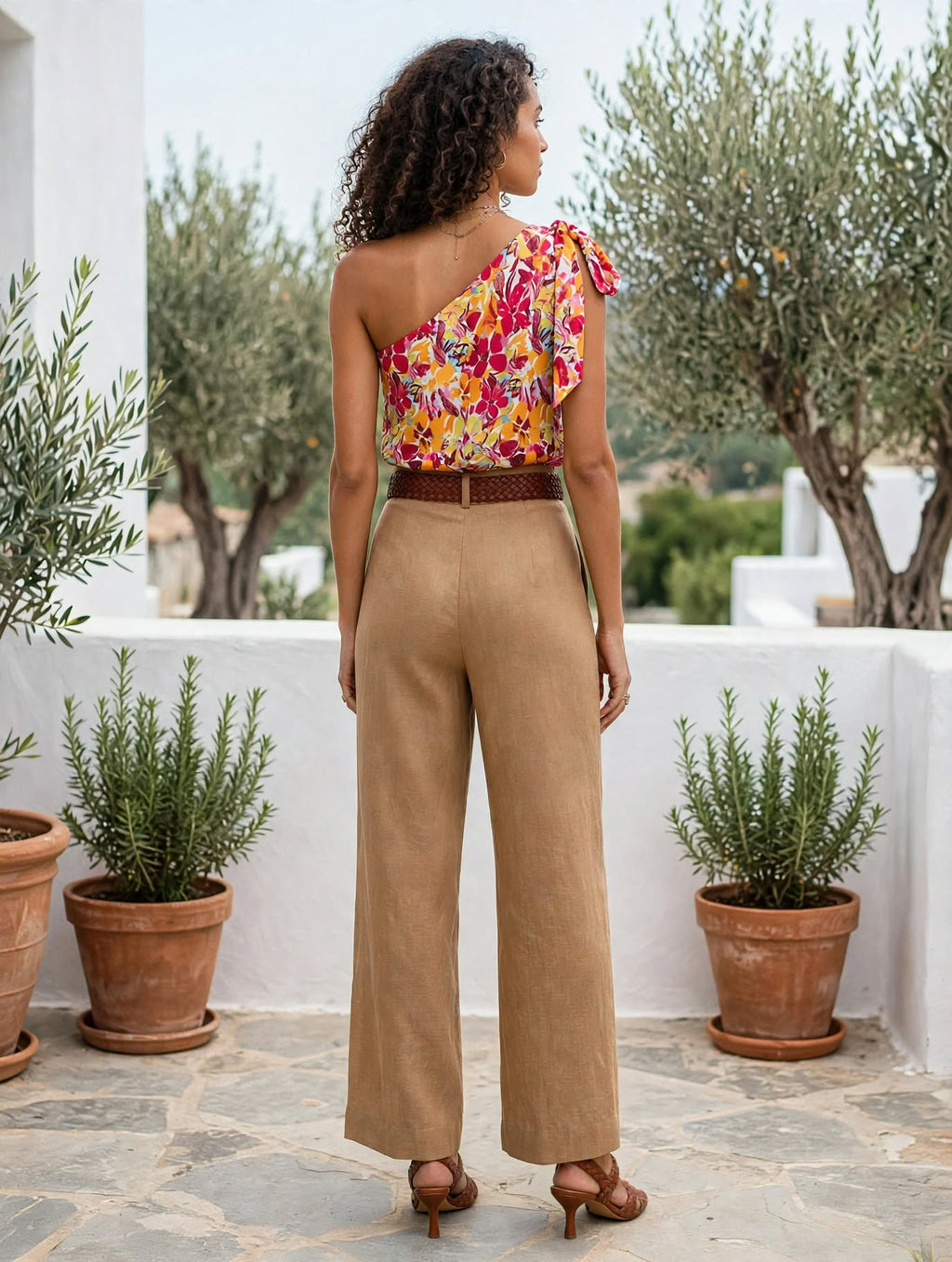 Floral Summer Festival One-Shoulder Tie Blouse - Size 36