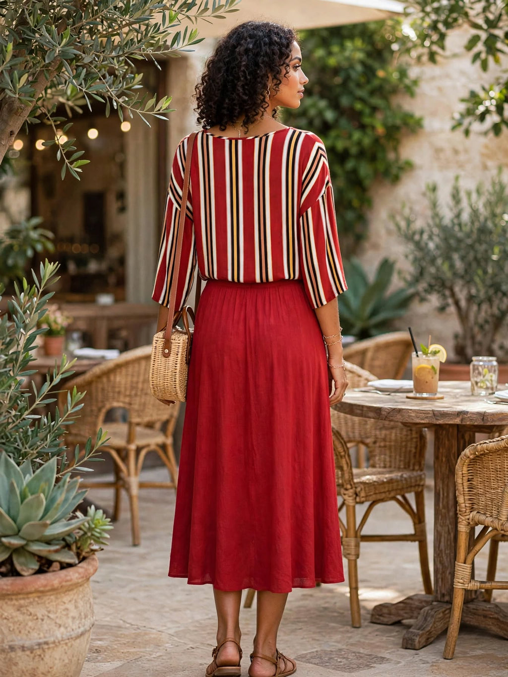 Be Yourself Red Striped Tie-Front Blouse - Size 32