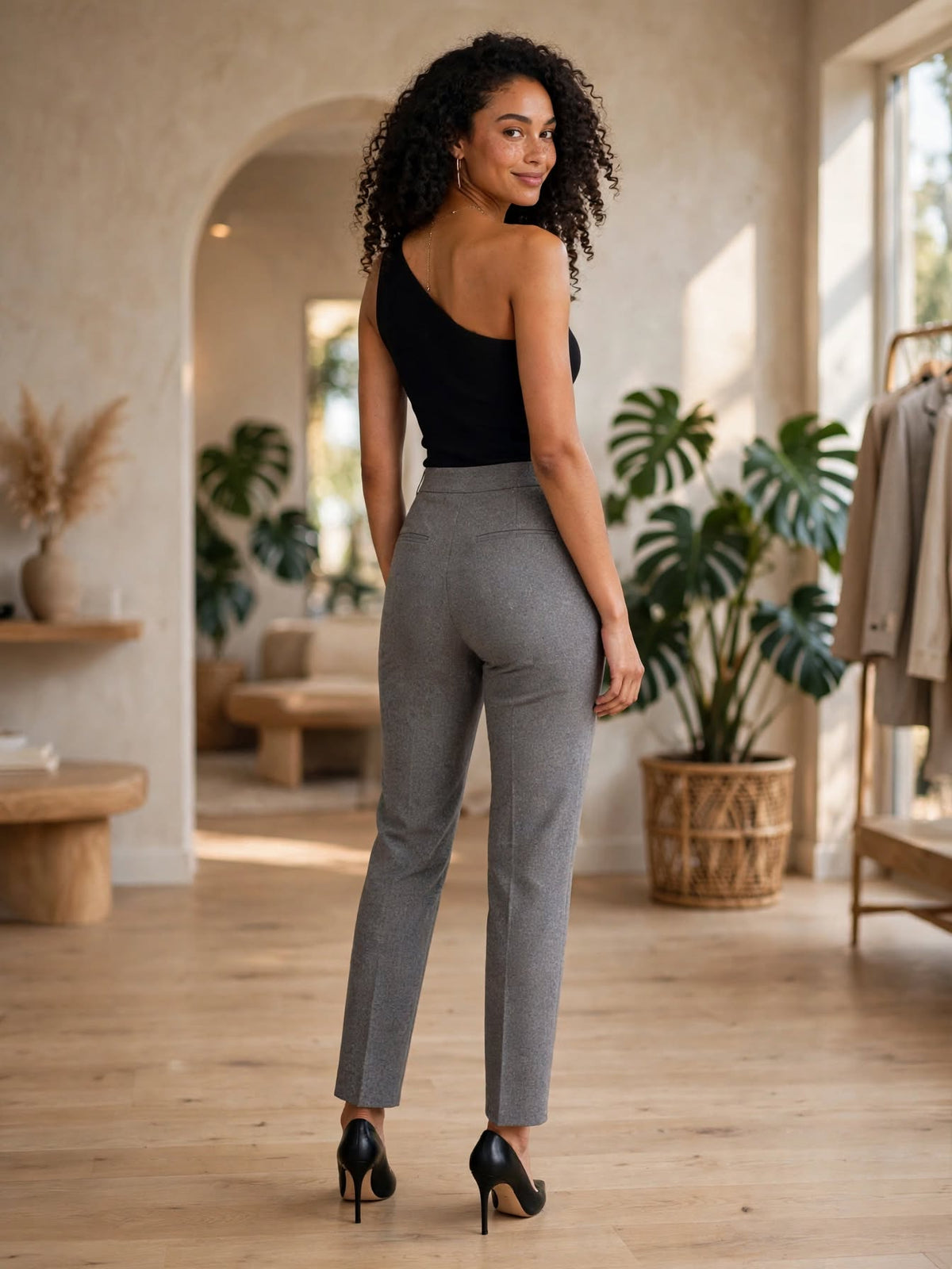 Woolworths Heather Grey Tailored Straight Leg Trousers - Size 16