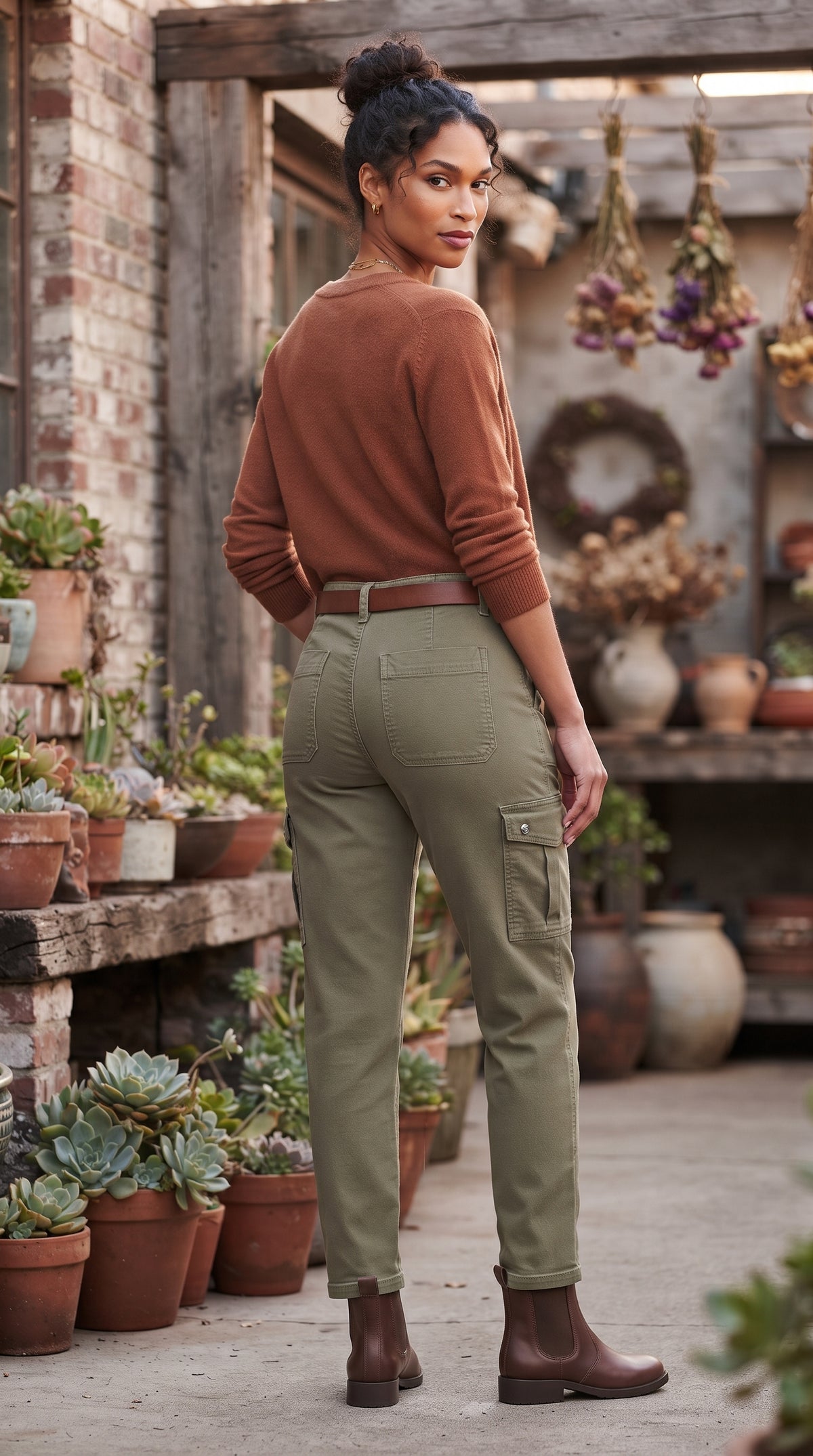 Free 2BU Olive Green Cotton Cargo Pants – Size 16