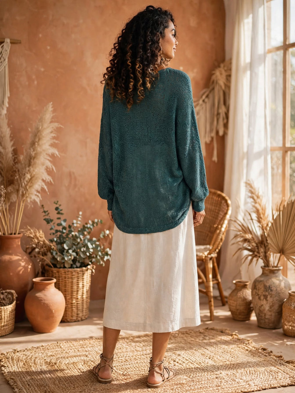 David Jones Teal Loose-Knit Oversized Sweater - Size Large