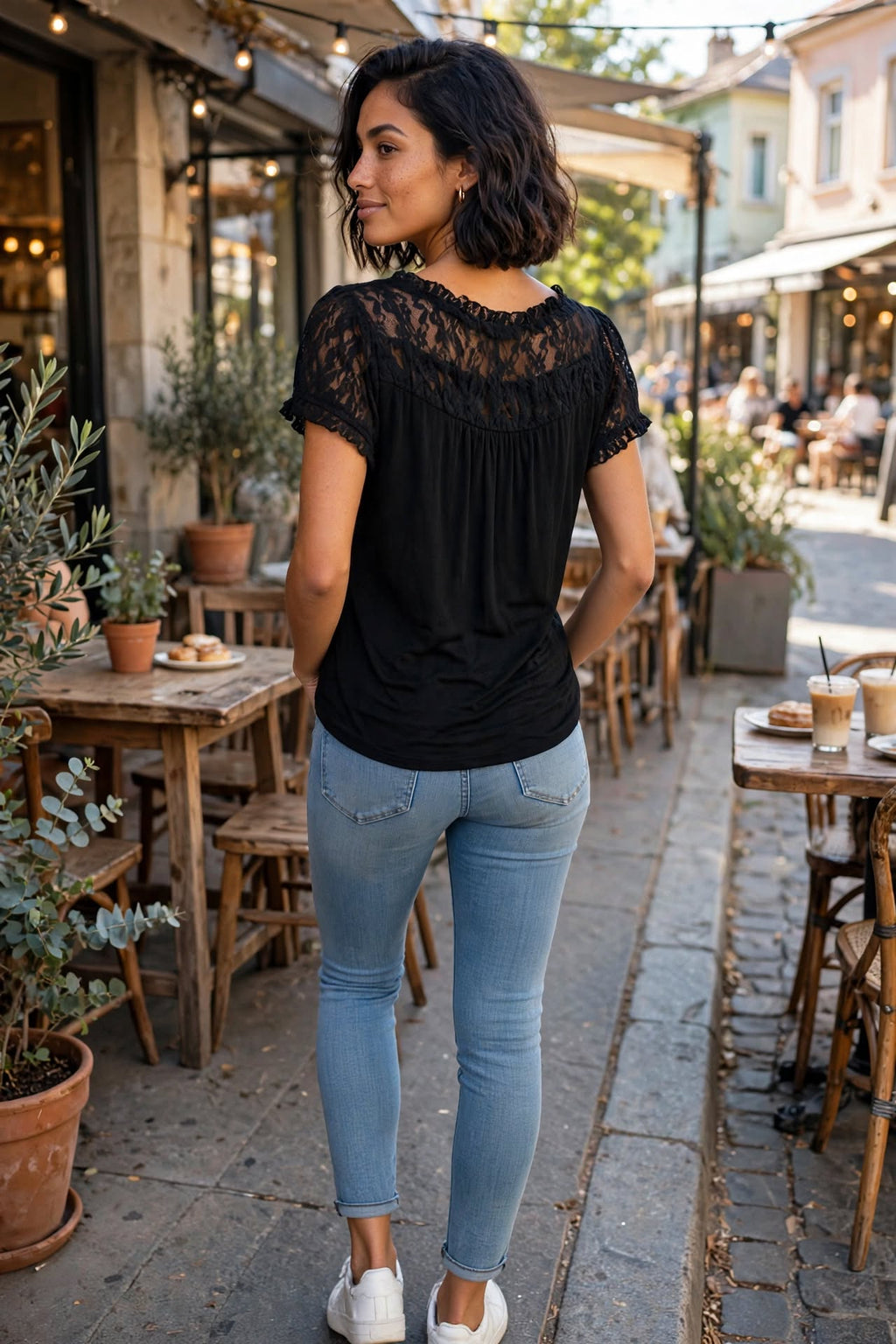 INC International Concepts Black Lace Ruffle Blouse - Size Small