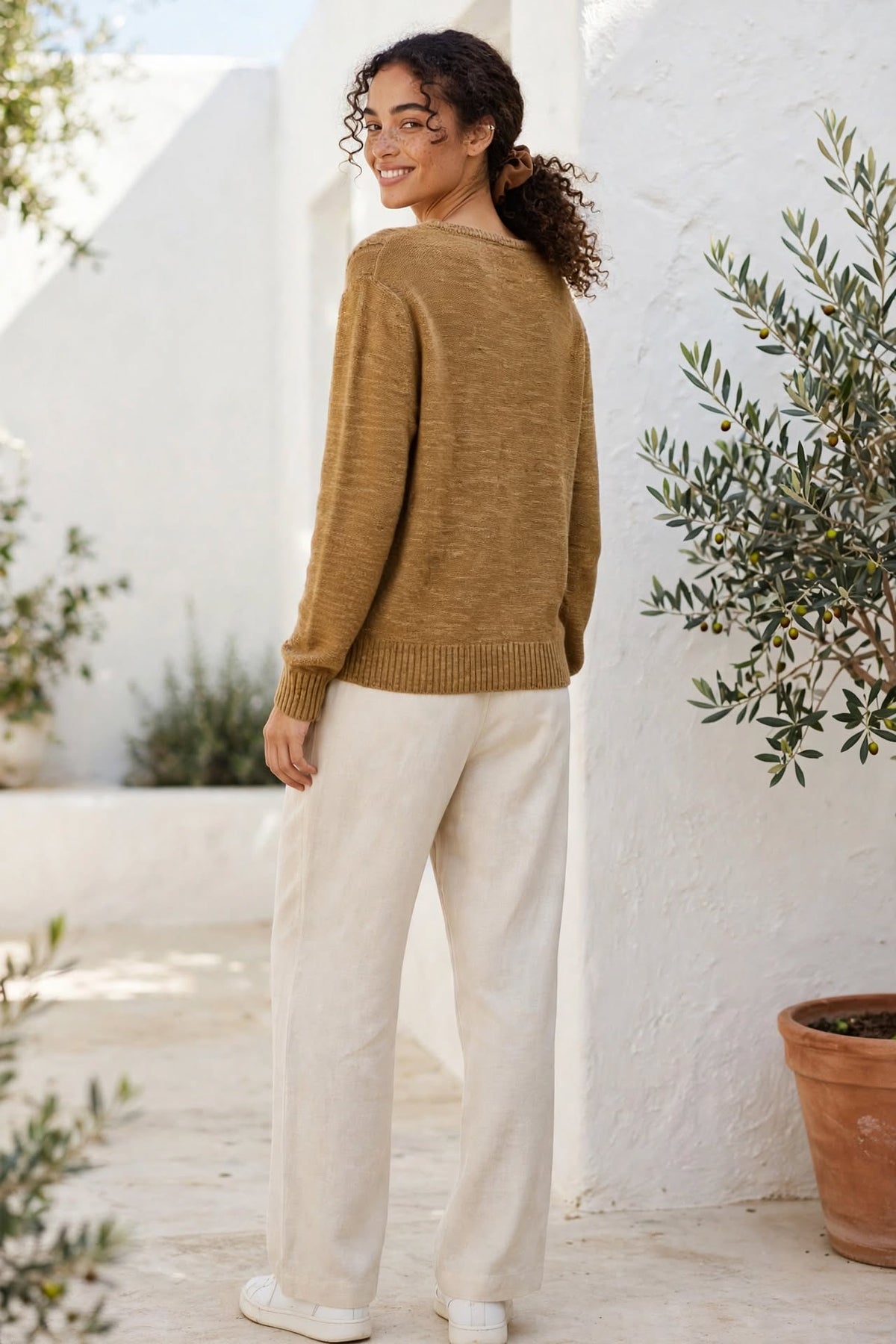Premium Collection Camel Cable-Knit Jersey - Size Large