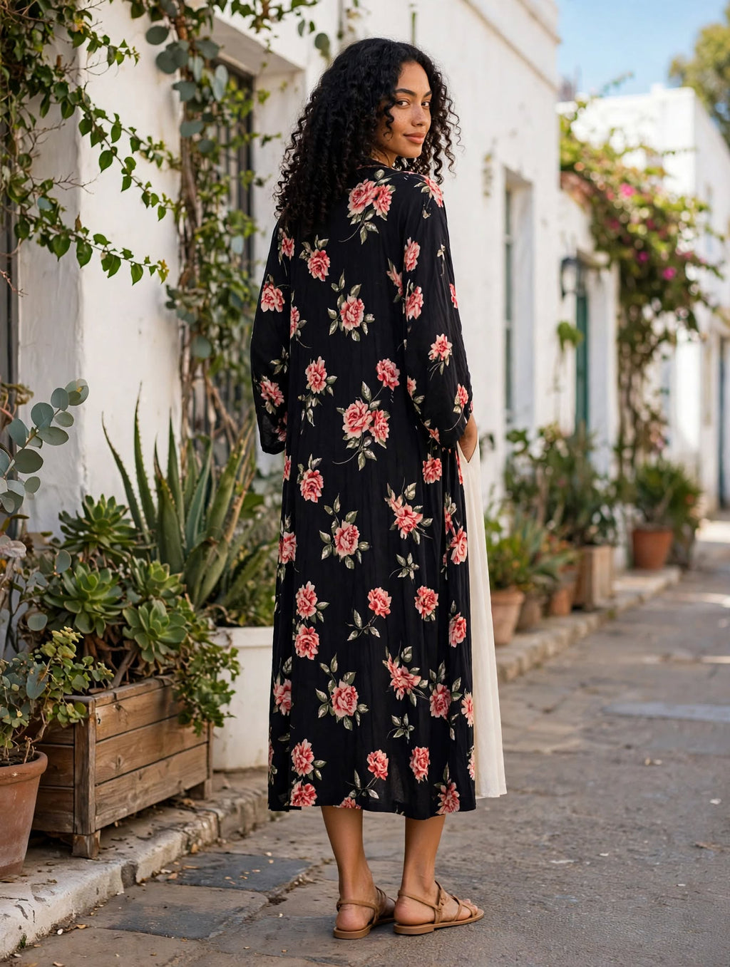REAL Woman Black Floral Long Kimono Duster - Size 2XL
