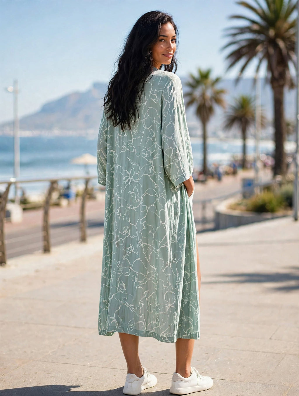 REAL Woman Long Sage Floral Kimono - Size 2XL