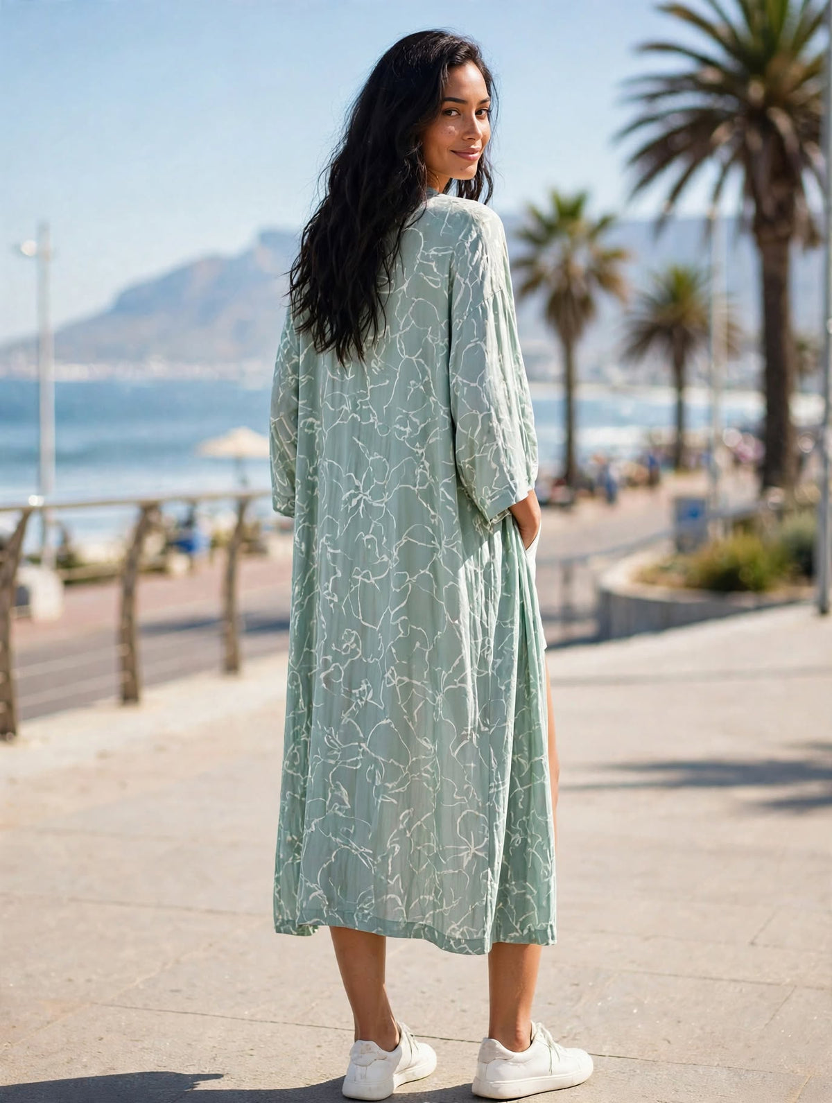 REAL Woman Long Sage Floral Kimono - Size 2XL